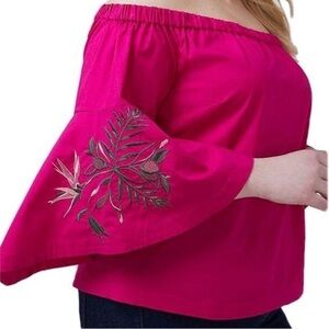 Lane Bryant Off-Shoulder Embroidered Pink Top